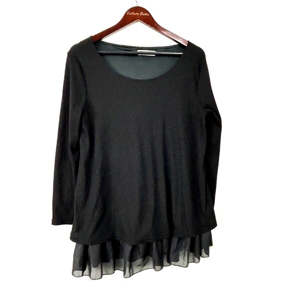 Xiang Ri Kui Womens Black Layered Top Bow Sheer Elegance Blouse Tunic L 1158E2 - Picture 2 of 8